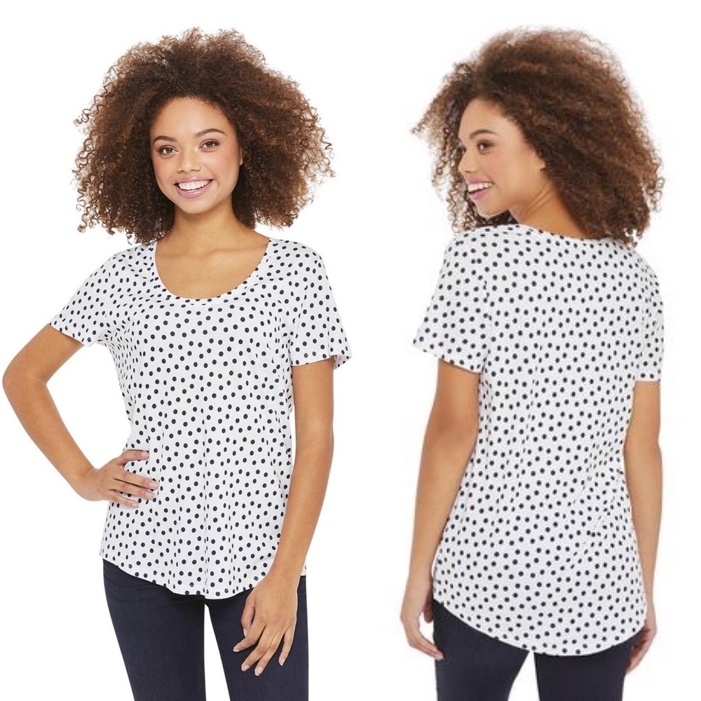 GEORGE Preppy Minimalist Plum Purple Polka Dot Scoop Neck Cap Sleeve Tee XS